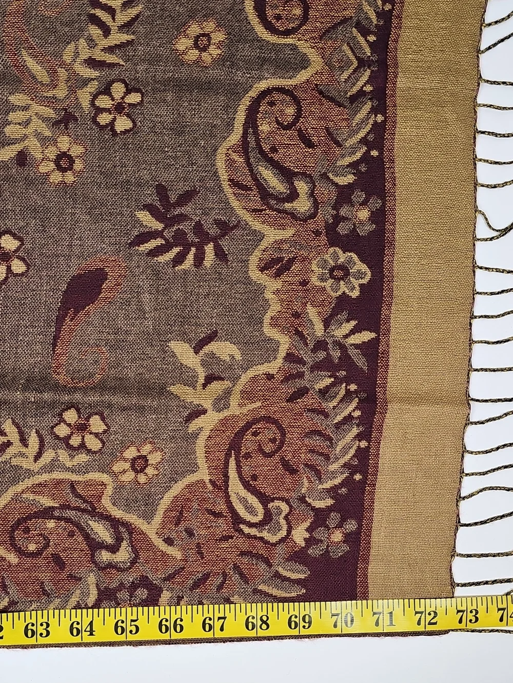 Cashmere Silk Pashmina Scarf Brown Paisley Floral Fringe Wrap Shawl Festival